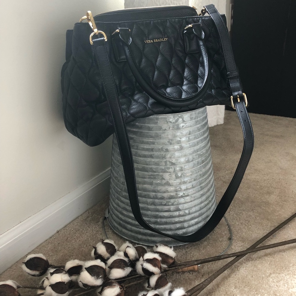 Black leather Vera Bradley hand and shoulder bag